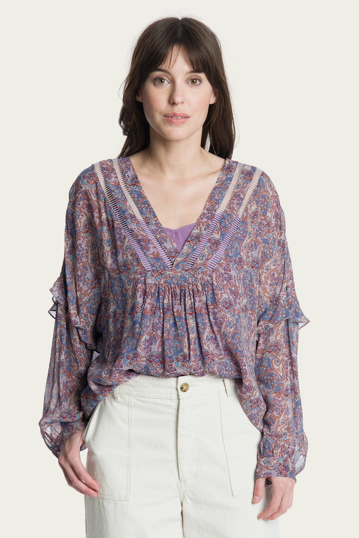 The Frye Company Women Violet Dusk Printed Blouse 3 The Frye Company Women Violet Dusk Printed Blouse